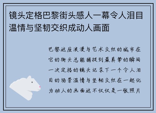 镜头定格巴黎街头感人一幕令人泪目温情与坚韧交织成动人画面