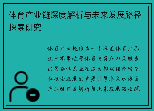 体育产业链深度解析与未来发展路径探索研究 体育产业链深度解析与未来发展路径探索研究